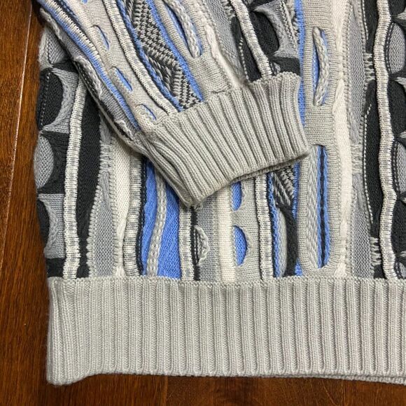 Crosstown Sportswear Vintage 3D Knit Coogi Style Grey Blue Sweater Men's Size L - Picture 4 of 9